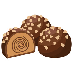 Sweets with cream filling chocolate glaze vector illustration on white background