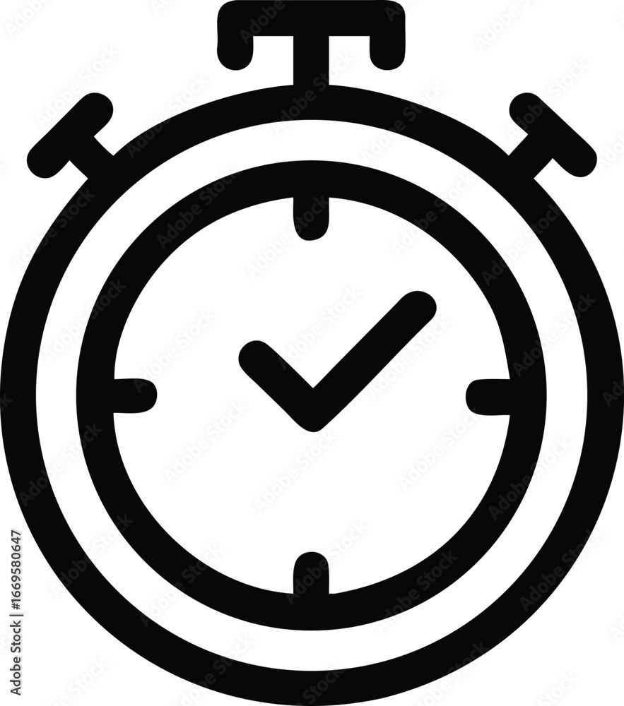 Poster stopwatch with a checkmark symbolizing completion success and time management