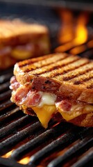 Grilled ham and cheese sandwiches on a barbecue