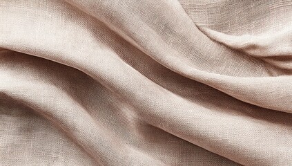 Light beige fabric, loosely draped with soft folds and gentle shadows, fills the frame with texture