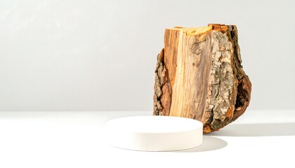 Wooden slab and platform, studio setting