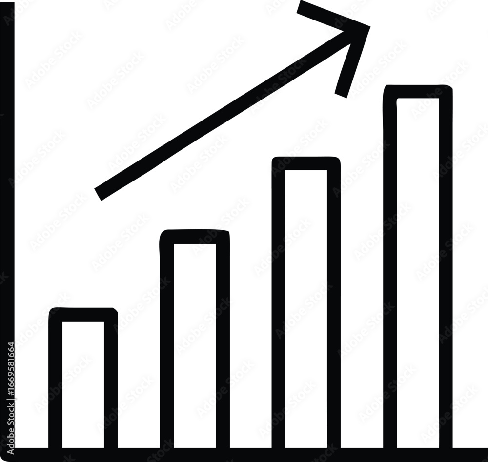 Aufkleber modern line art bar chart illustrating upward growth with an arrow and colorful data points