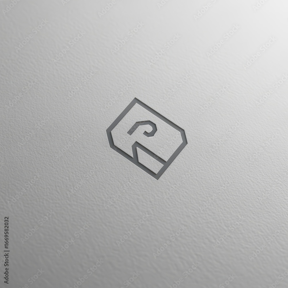 Aufkleber minimalist gray logo design with a curled line inside an angular shape on a white textured backgroun