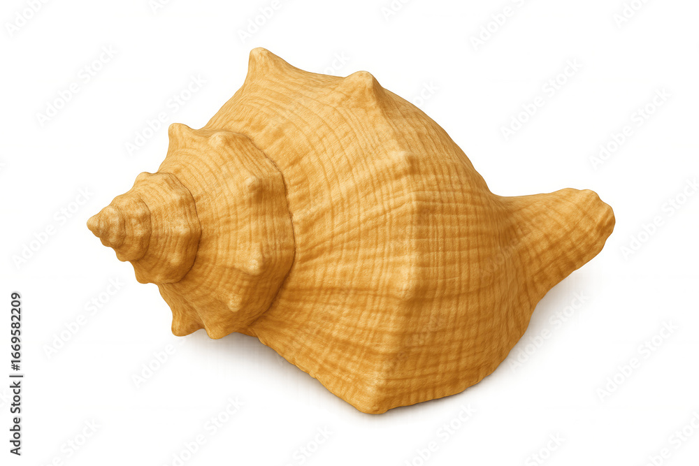 Poster close-up of a large, textured conch shell, isolated on a transparent background, perfect for design 
