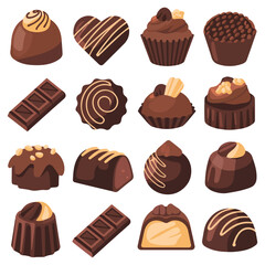 Set of colorful chocolates from boxes for holidays vector illustration