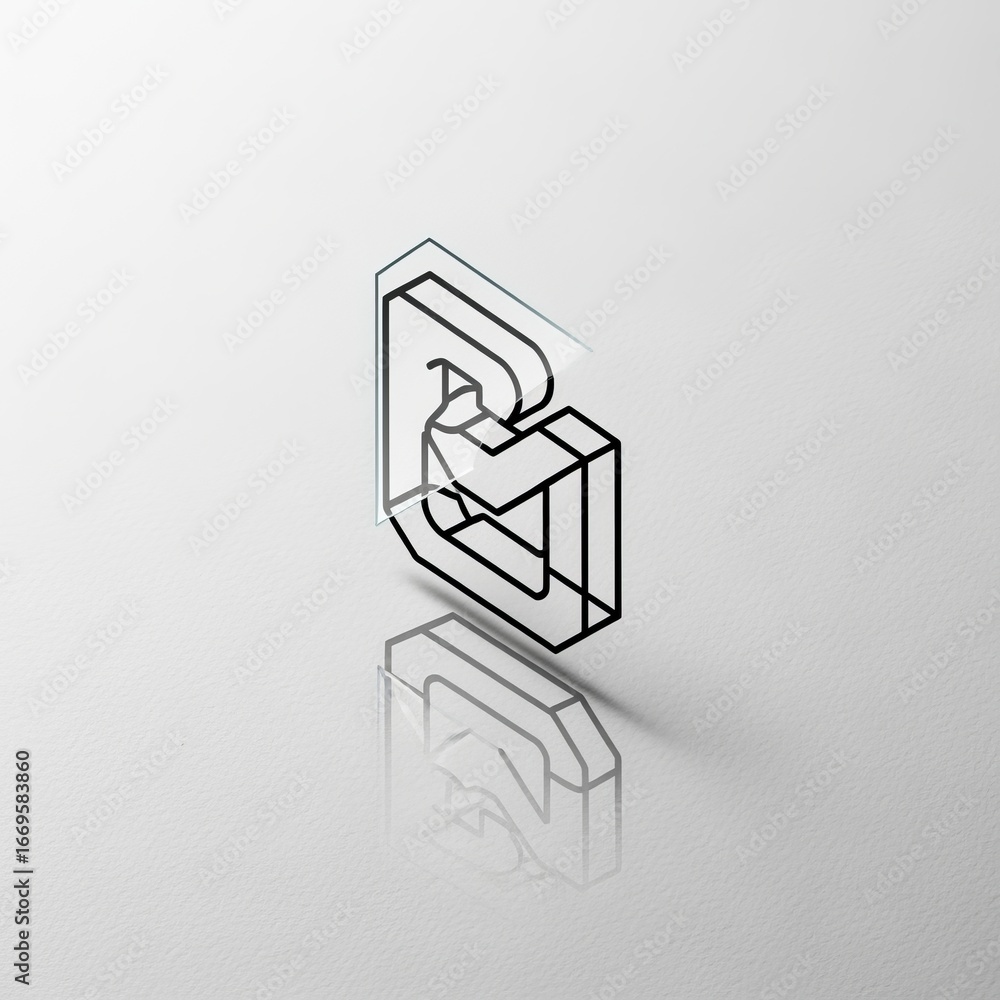 Aufkleber isometric letter b outline with reflection on a white surface in a minimalist style rendering design