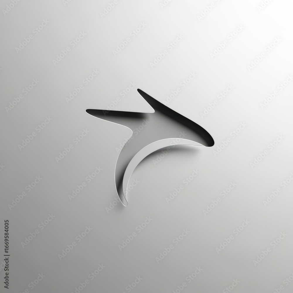 Aufkleber a minimalistic monochrome image of an arrow cut out from a light gray surface casting a soft shadow