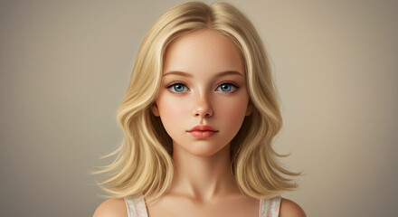 Portrait of Young Blonde Girl with Blue Eyes and Freckles
