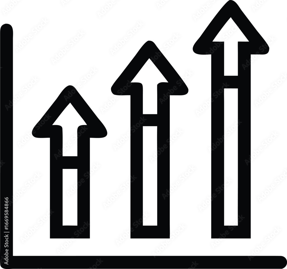 Poster colorful bar chart with upward trending arrows and data visualization elements