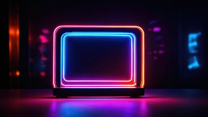 Dynamic glowing neon rectangle frame with vibrant two-tone effects on black background, perfect for modern design projects, enhancing visuals with contemporary aesthetics and striking light elements.