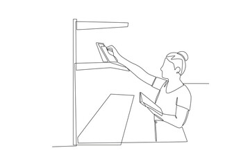 Buying fresh school supplies concept one-line drawing