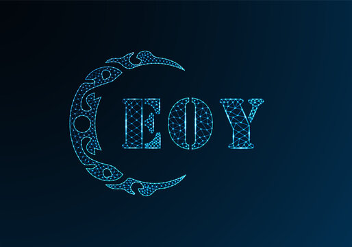 Low poly letter logo EOY design. EOY letter logo low poly vector design on blue color gradient background. EOY logo low poly design
