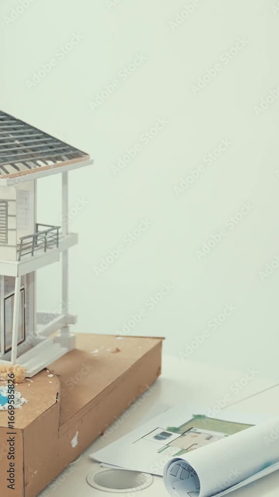 Poster professional handsome asian project manager using tablet to check house model while inspect house mo