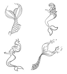 mermaid and fish illustrations design for templates.