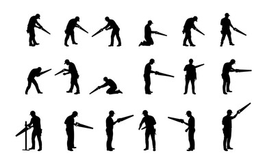 Silhouette of a man holding a saw in his hand