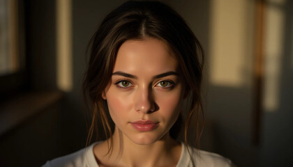 Portrait of Young Woman in Natural Light Looking at Camera