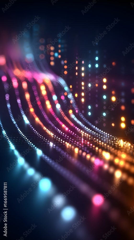 Leinwandbilder abstract machine learning algorithm represented by colorful dynamic waveforms and neural pathways on