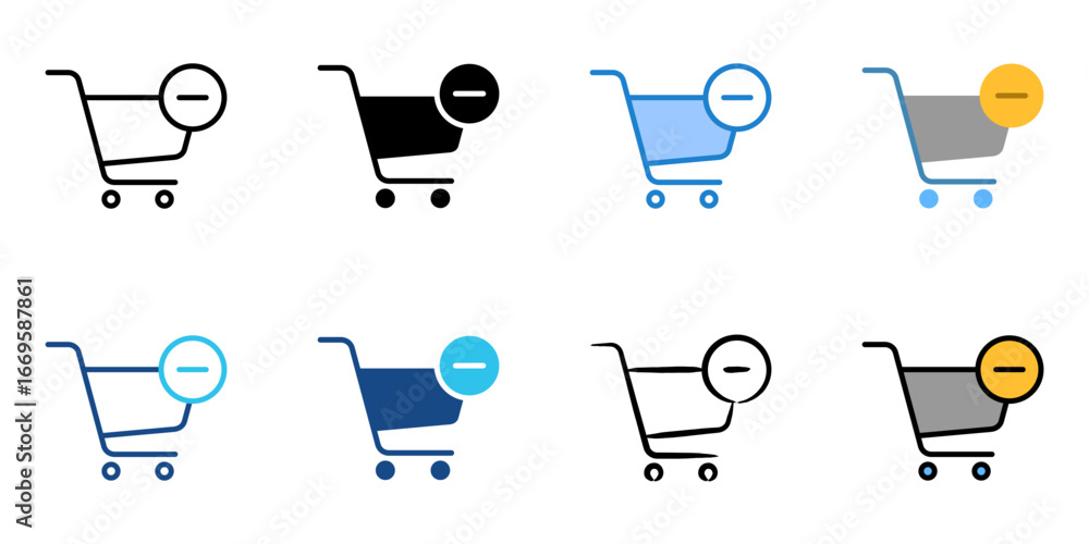 Poster reduce from cart icon set multiple style collection