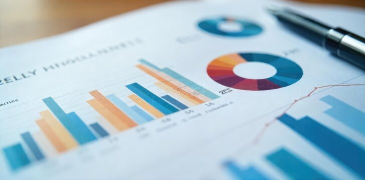 A close-up shot of a financial report displaying graphs, charts, and key financial data, illustrating business performance and growth ,  EBITDA,  numbers,  charts