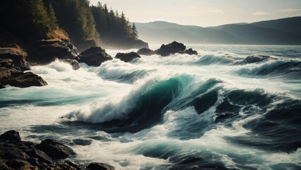 Obraz premium Elegant black and white water wave texture ideal for design overlays. This minimalist, artistic aesthetic features natural elements and stunning contrast for captivating visuals.