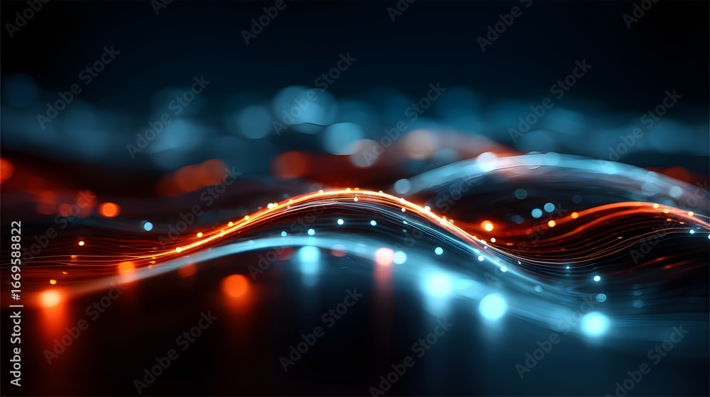 Poster abstract cybernetic background with glowing ai neural network lines and futuristic gradient backdrop