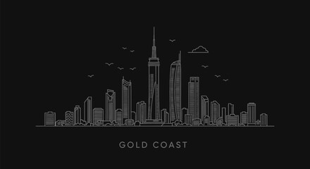 Fototapeta premium Gold Coast skyline with line art, Australia, and minimal.