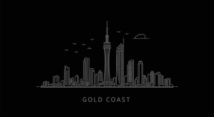 Gold Coast Skyline Minimalist Vector.