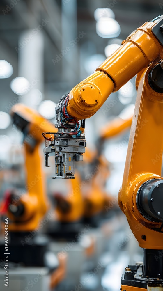 Poster robotic machinery assembling vehicles in a futuristic factory, automation and ai-driven production t