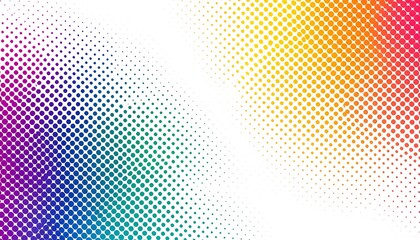 Colorful halftone dots on white background.