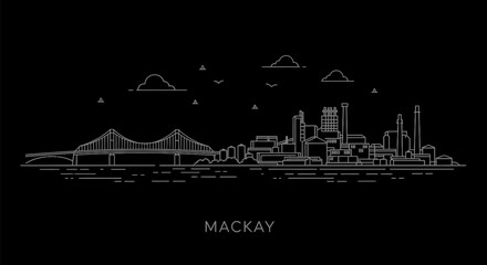 Mackay Skyline with Australia Cityscape Outline.