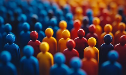 Obraz premium Diverse crowd of stylized people, showcasing the concept of social equity. This visual emphasizes fairness, inclusion, and equal opportunities in society, regardless of individual, Generative AI