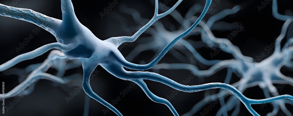 Poster neural network visualization with glowing blue pathways on dark background, symbolizing artificial i