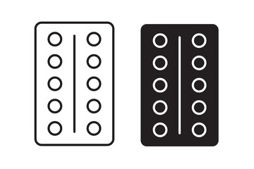Capsule blister pack icon in black and white, medical pill symbol for healthcare use