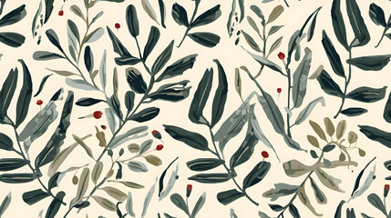 Botanical Line Art Seamless Leaves Pattern