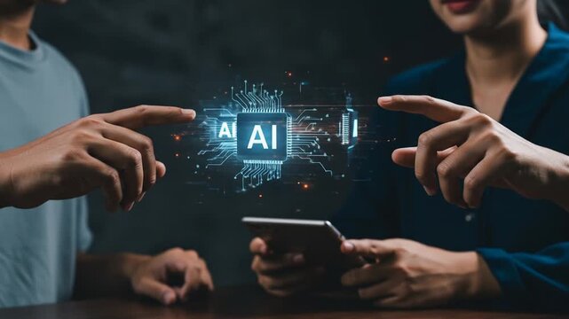AI and AIDI futuristic technology connection using a smartphone device for innovation