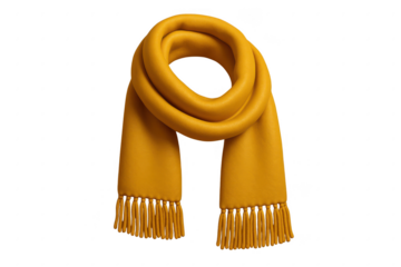 Yellow scarf with fringes is shown on a white background. 3d isolated illustration on transparent background