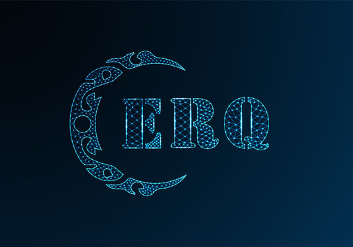 Low poly letter logo ERQ design. ERQ letter logo low poly vector design on blue color gradient background. ERQ logo low poly design