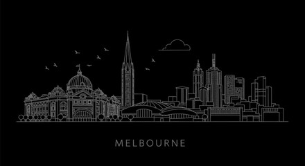 Melbourne Skyline Outline with Australia, Vector, and Minimal.