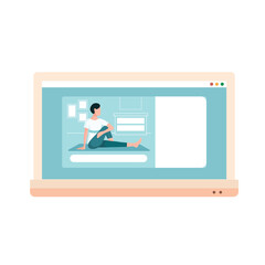 Online yoga tutorial, Yoga studios streaming consept. Working out at home. Vector illustration