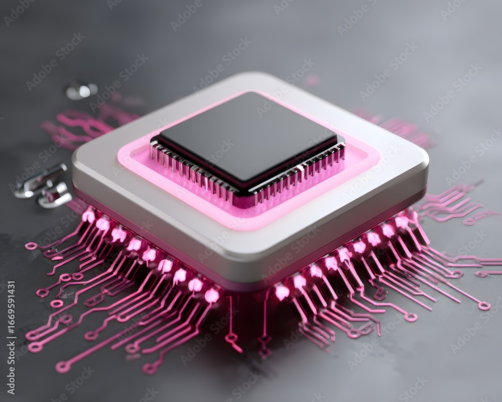 Poster a futuristic ai server processor with glowing holographic circuits spreading outward, automation the