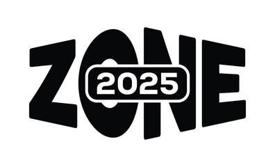 Minimalist black and white graphic design featuring bold 