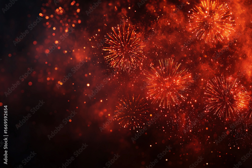 Poster a firework display with a red background