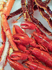 A large choice of various seafoods is sold at the fish market in Bergen
