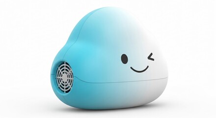 Fototapeta premium Cute cartoon cloud fan with happy face and blue gradient