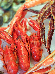 Crabs and crayfish are sold at a fish market in Bergen