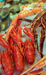 Crabs and crayfish are sold at a fish market in Bergen