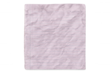 Crumpled sheet of lined paper isolated on transparent background, ready for your message or design