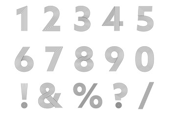 線で構成された数字と記号のベクタータイポグラフィセット