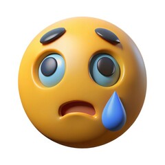 Fototapeta premium 3d rendered sad emoji face with tear droplet expressing disappointment and unhappiness white background
