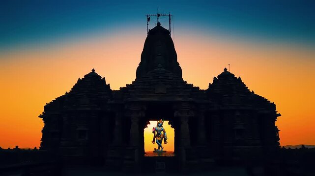Silhouette Temple Sunset with India.